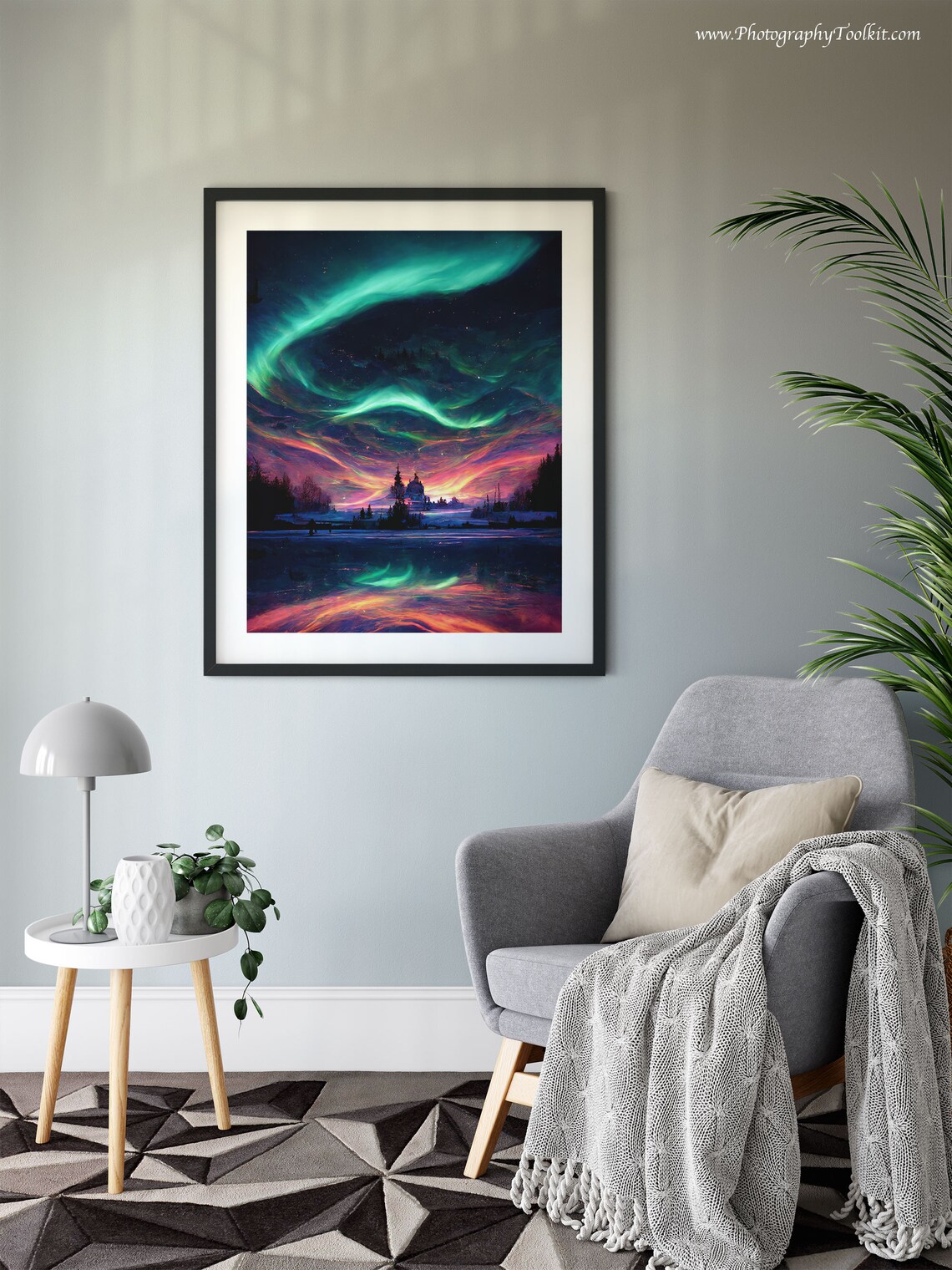 Aurora Borealis Green Lights Frozen Lake Night Sky Nature Poster - Image 6