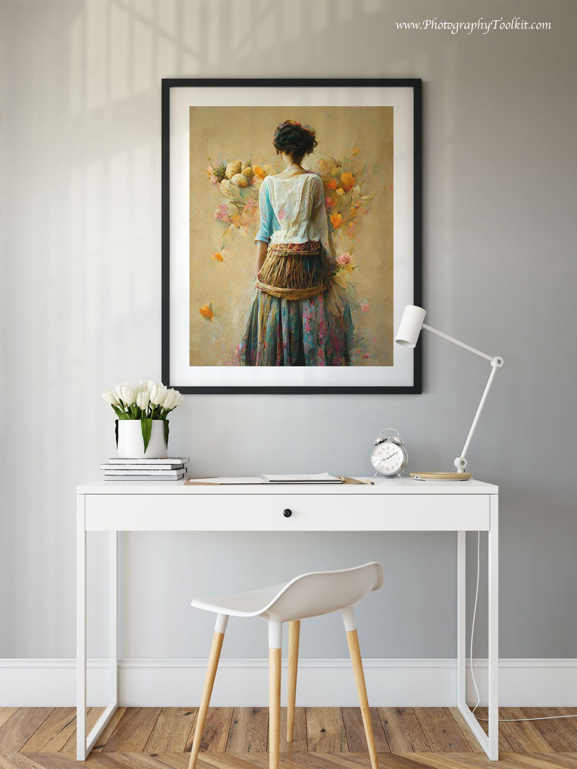 Peasant Woman Wheat Sheaf Blue Blouse Watercolor Portrait Poster - Image 2