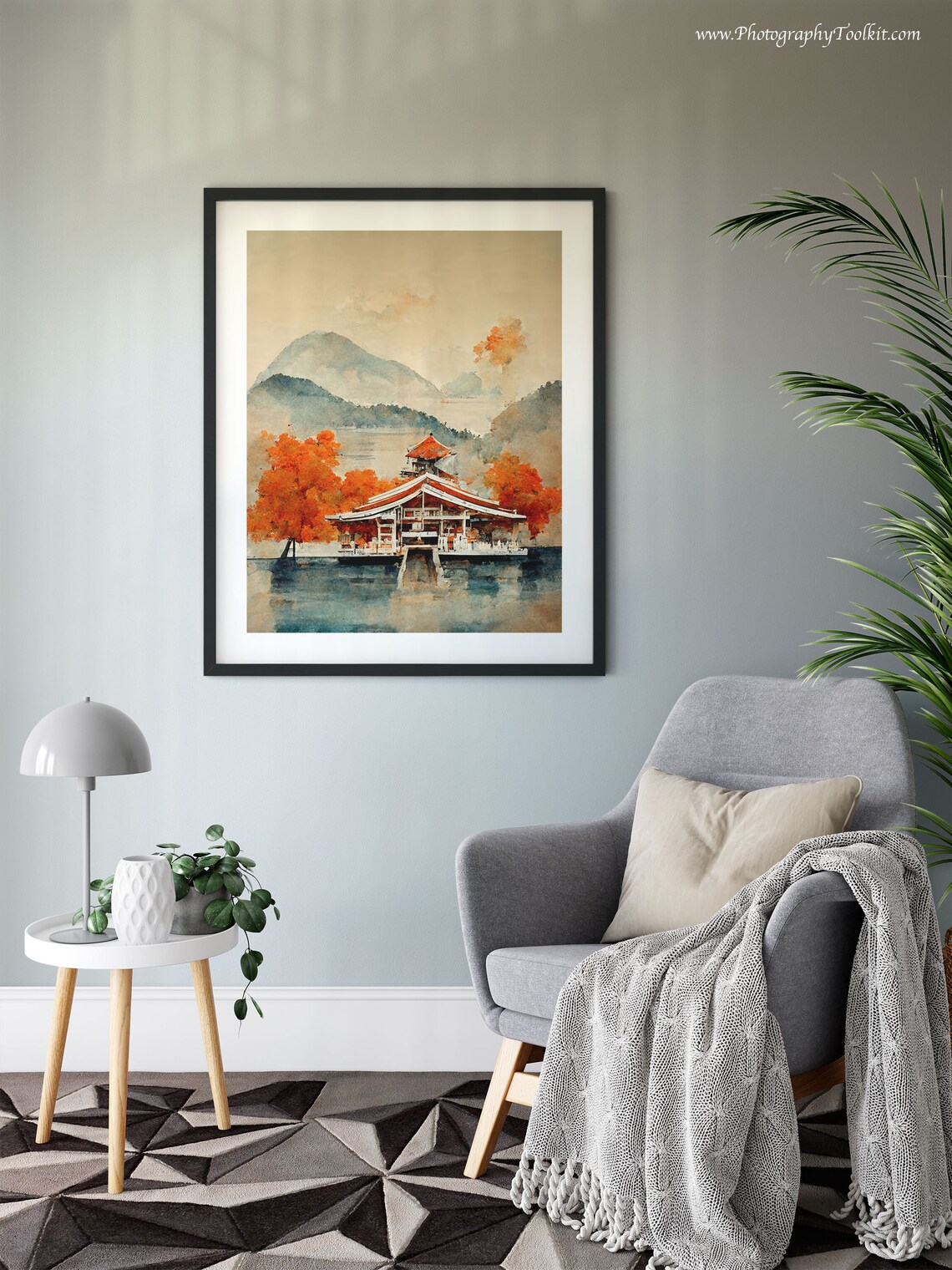 Itsukushima Shrine Japan Torii Temple Autumn Lake Watercolor Poster - Image 6