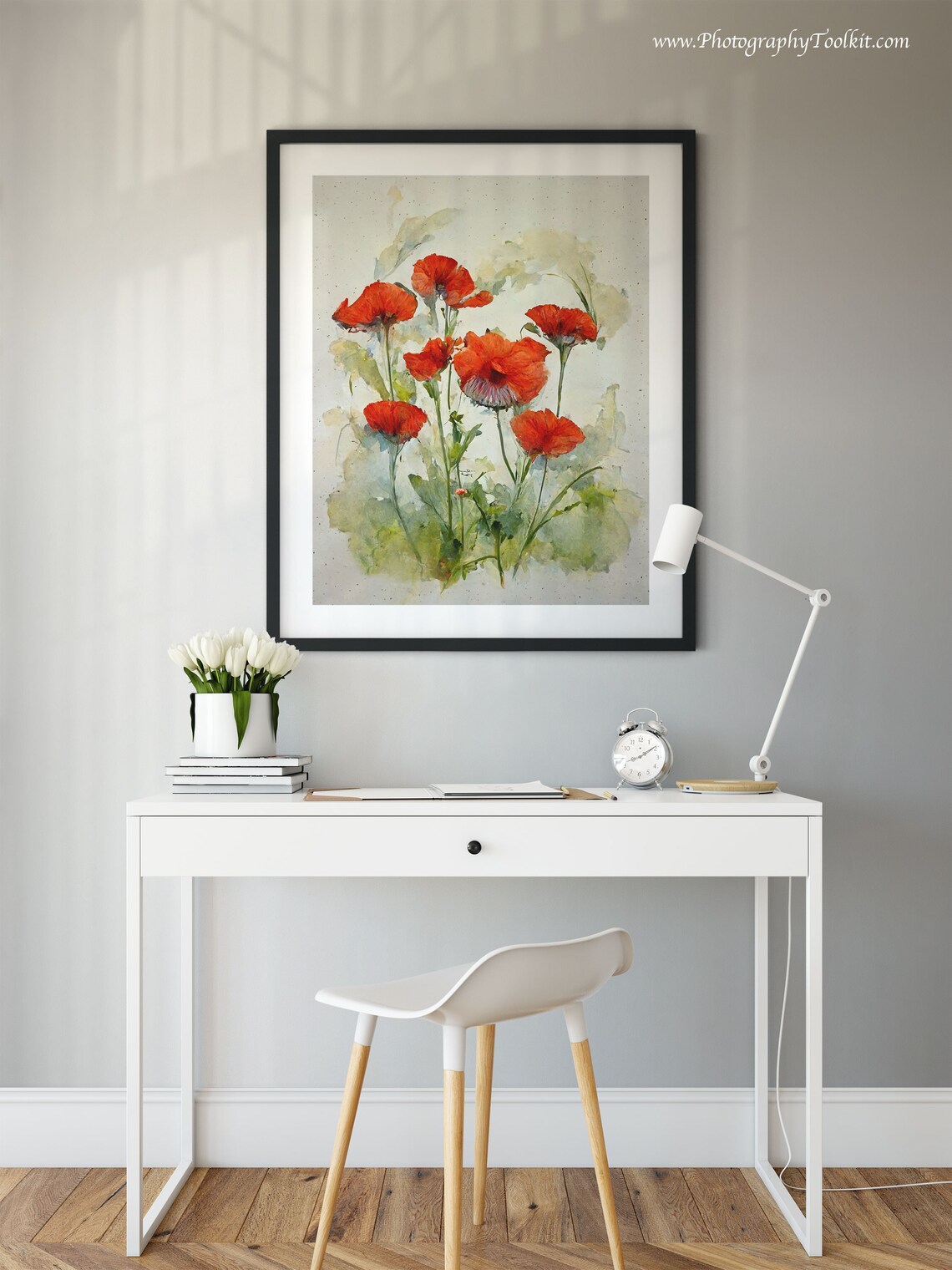 Red Poppy Meadow Watercolor Textured Speckled Floral Art Poster - Image 2