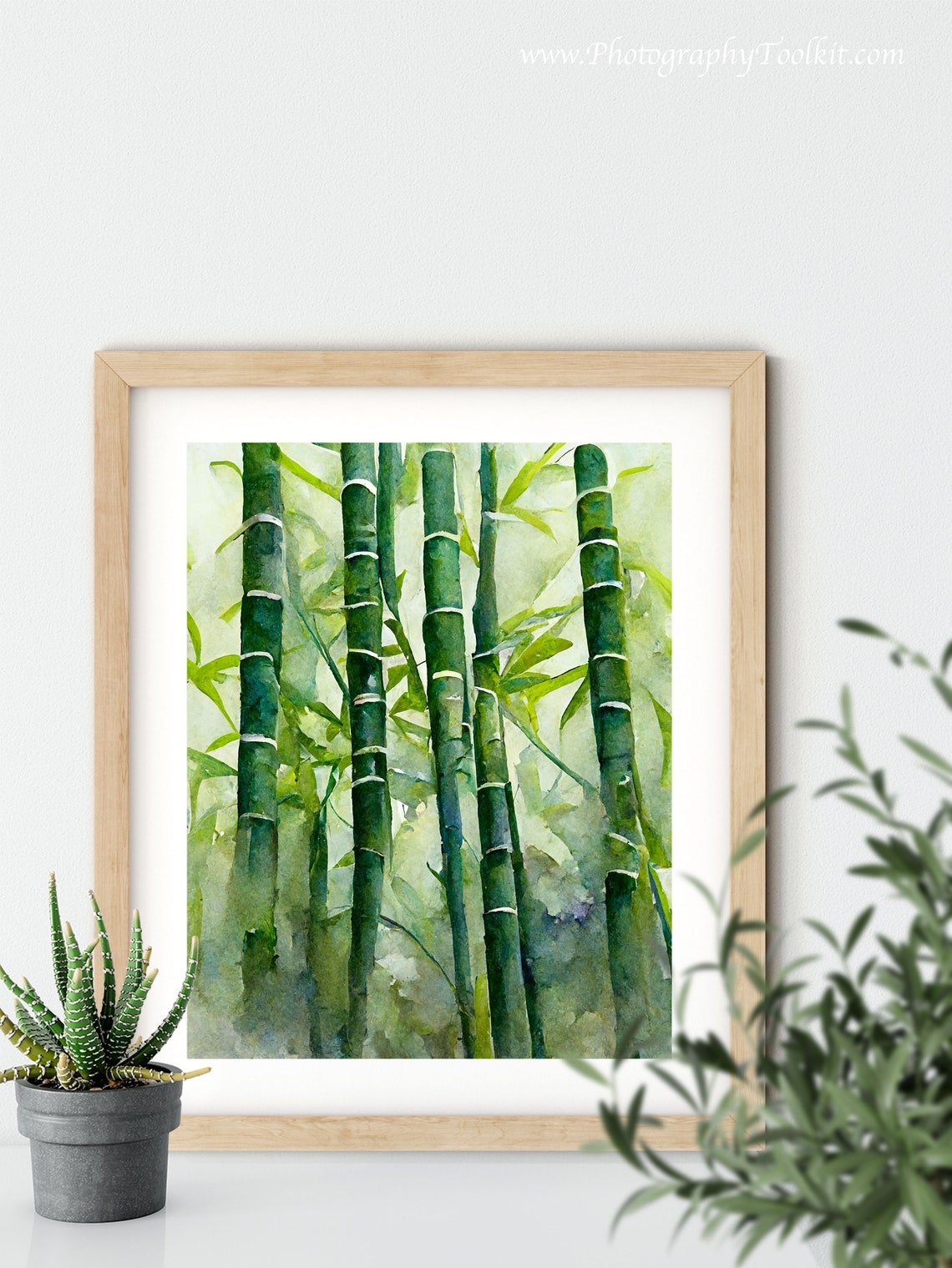 Tall Green Bamboo Stalks in Soft Morning Mist Watercolor Art Poster - Image 5