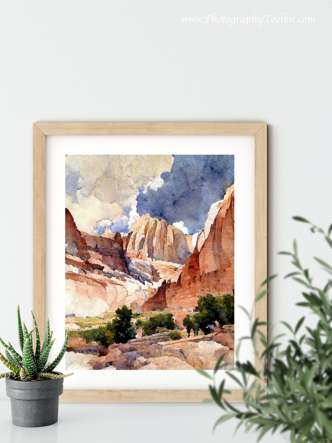 Capitol Reef Watercolor Red Cliffs Dramatic Sky Utah Desert Landscape Print - Image 5