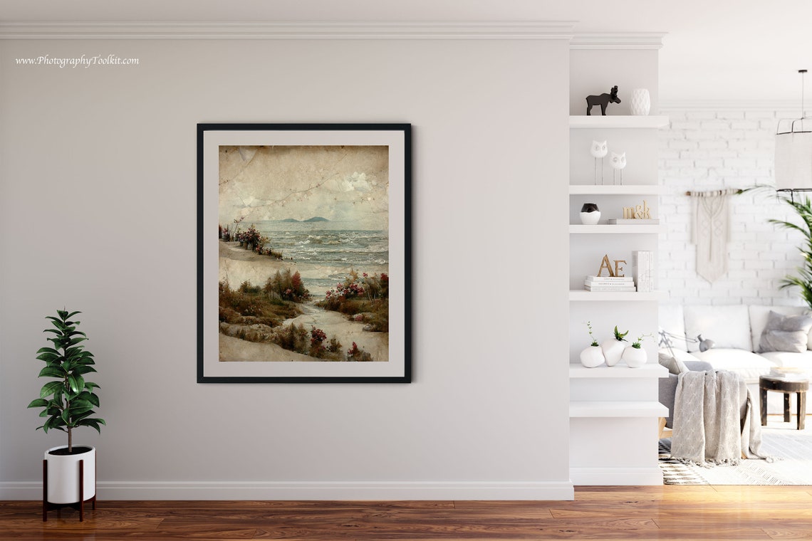 Vintage Coastal Path with Wildflowers and Distant Island Art Poster - Image 4