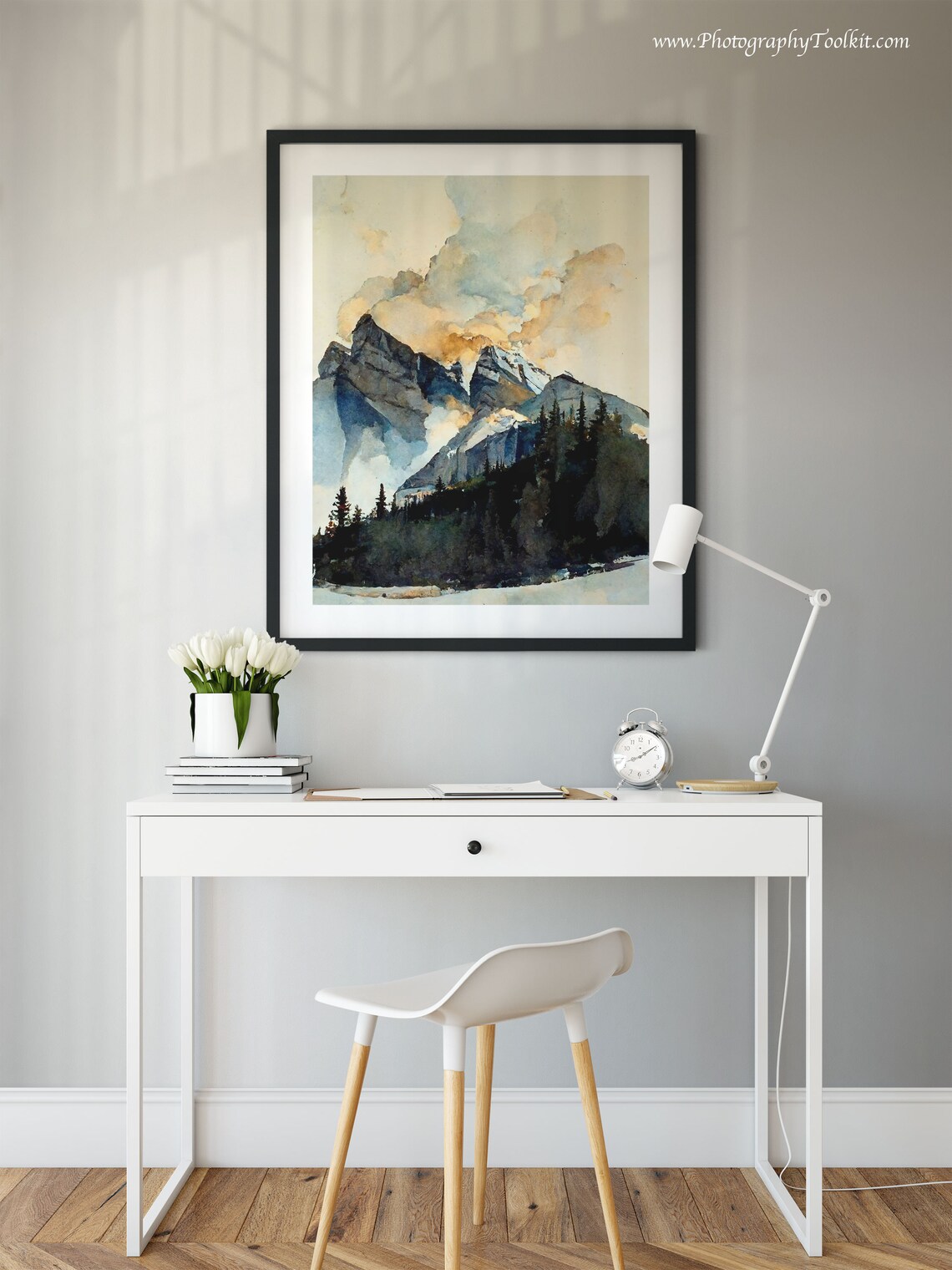 Banff Rocky Mountain Watercolor Print Misty Peaks Pine Forest Art - Image 2