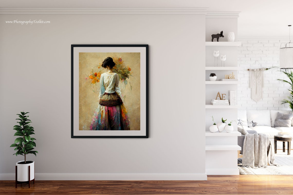 Peasant Woman Carrying Wheat Watercolor Rustic Portrait Poster - Image 4