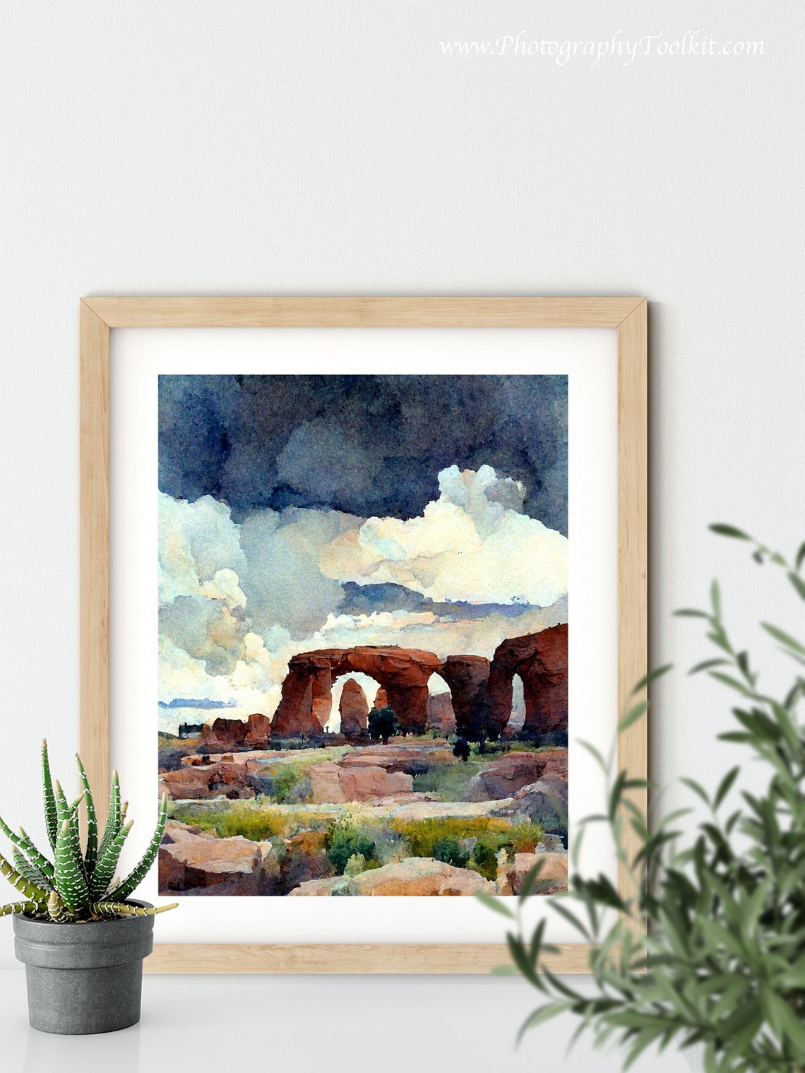 Red Rock Arches Desert Watercolor Dramatic Cloudy Sky Southwest Poster - Image 5