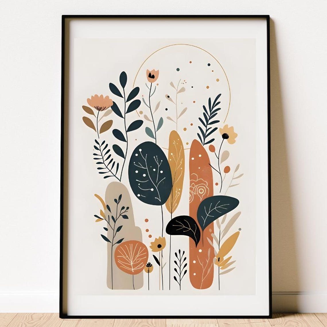 Delicate Botanical Poster Golden Arch Earthy Leaves Floral Artwork