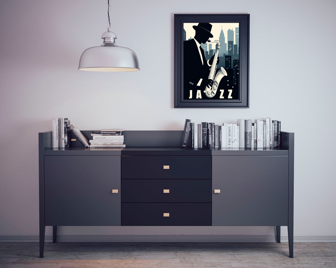 Jazz Saxophonist Silhouette Against the Night Skyline Poster - Image 3