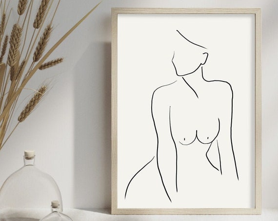 Woman Drawing Art Beige Abstract Line Art Modern Wall Art Minimalist Print Wall Decor Living Room Wall Art Scandinavian Print Line Art Print