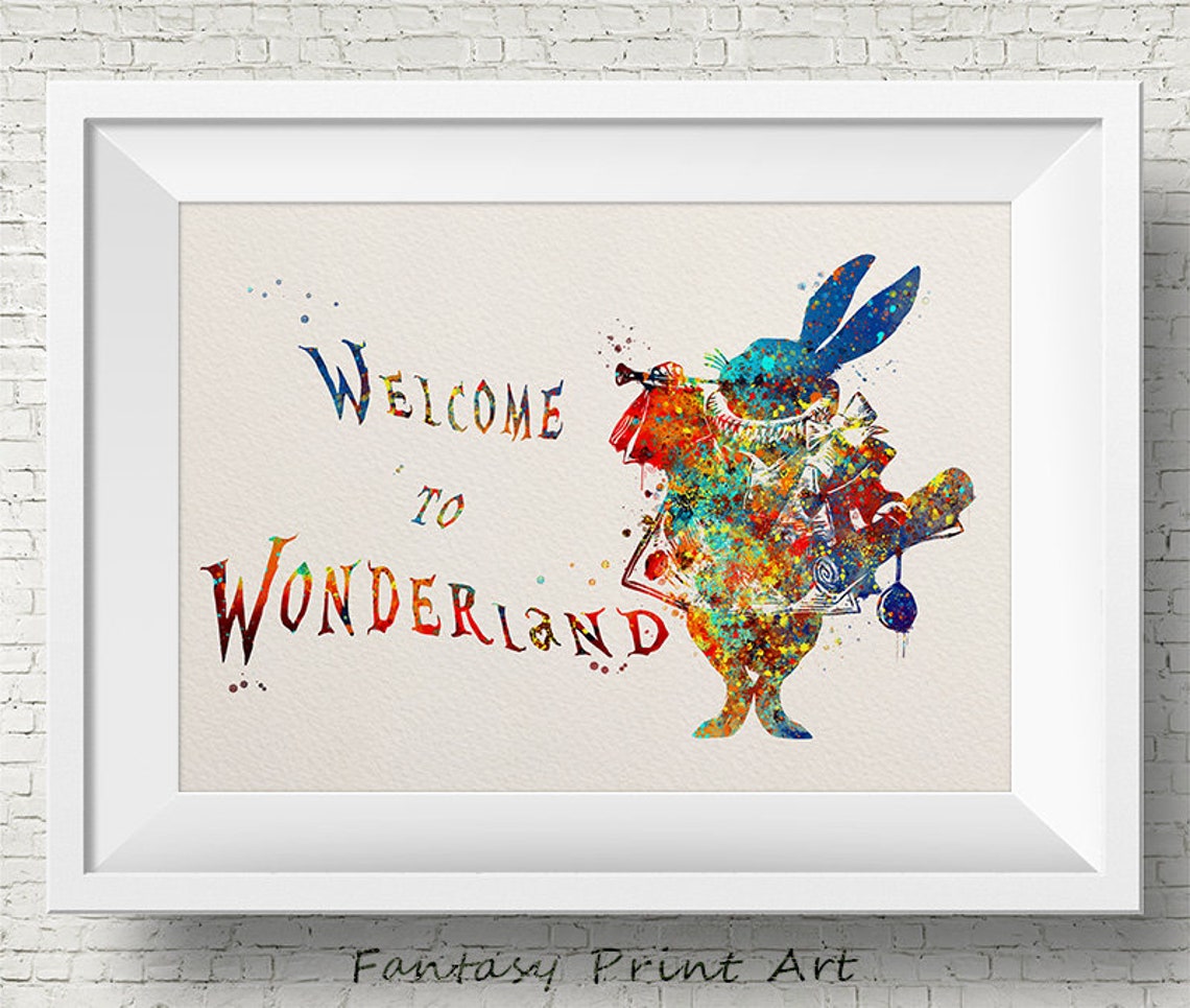 Welcome To Wonderland White Rabbit With Pocket Watch Watercolor Poster