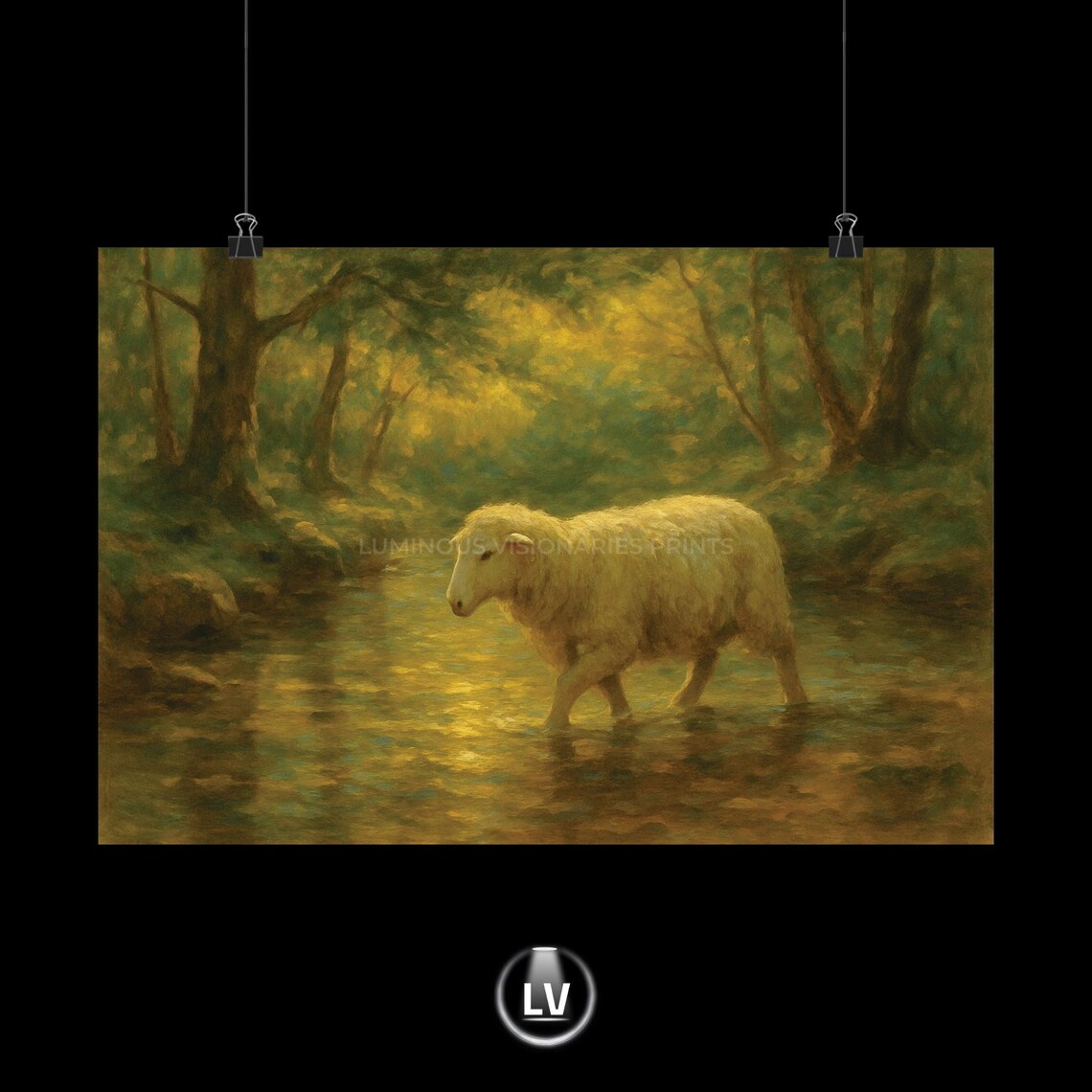 Sheep In Golden Forest, Vintage Poster