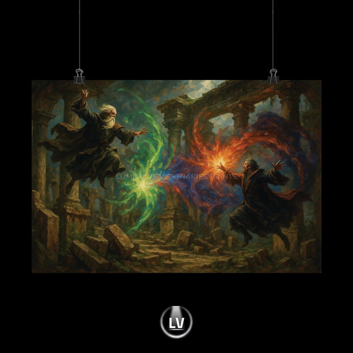 Fantasy Wizard Duel Poster, Sorcery Battle Art Print