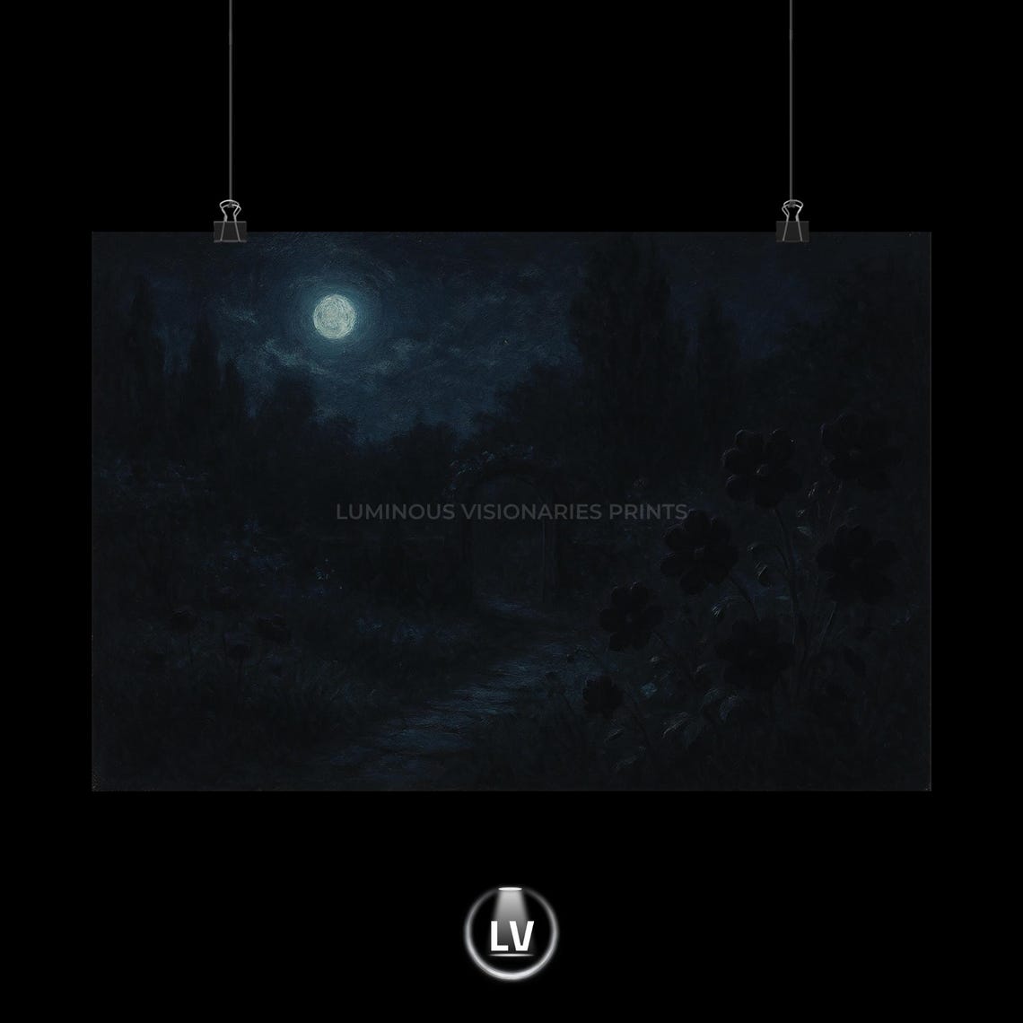 Matte Horizontal Poster Dark Moonlit Path Art Print Home Decor Wall Gothic Gift For Nature Lovers Appt 20