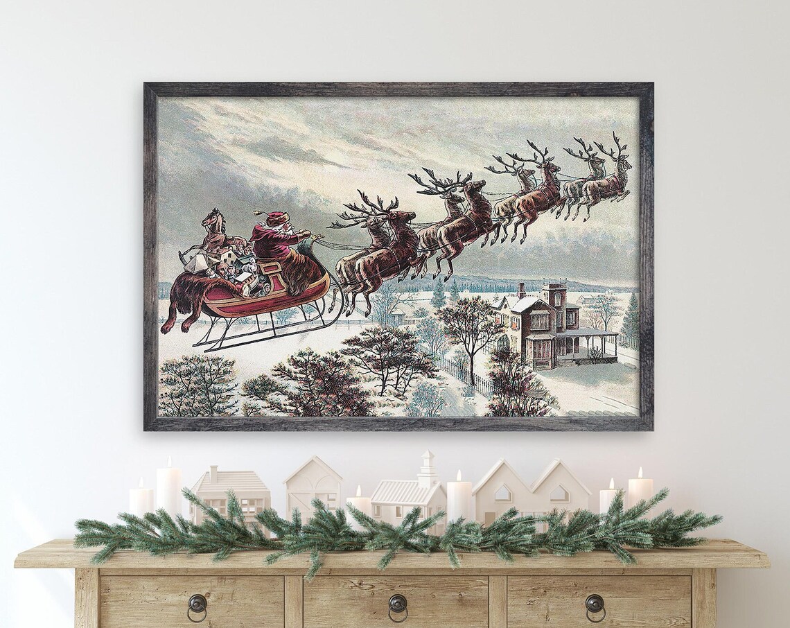 Vintage Santa Sleigh Christmas Art Print