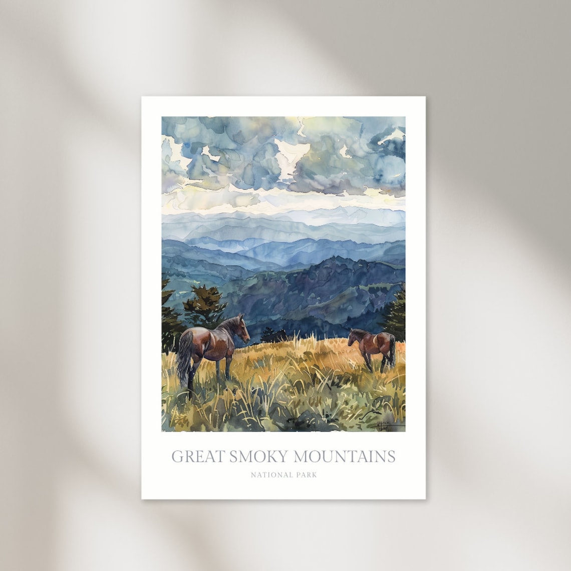 Great Smoky Mountains National Park Horses Meadow Watercolor Poster