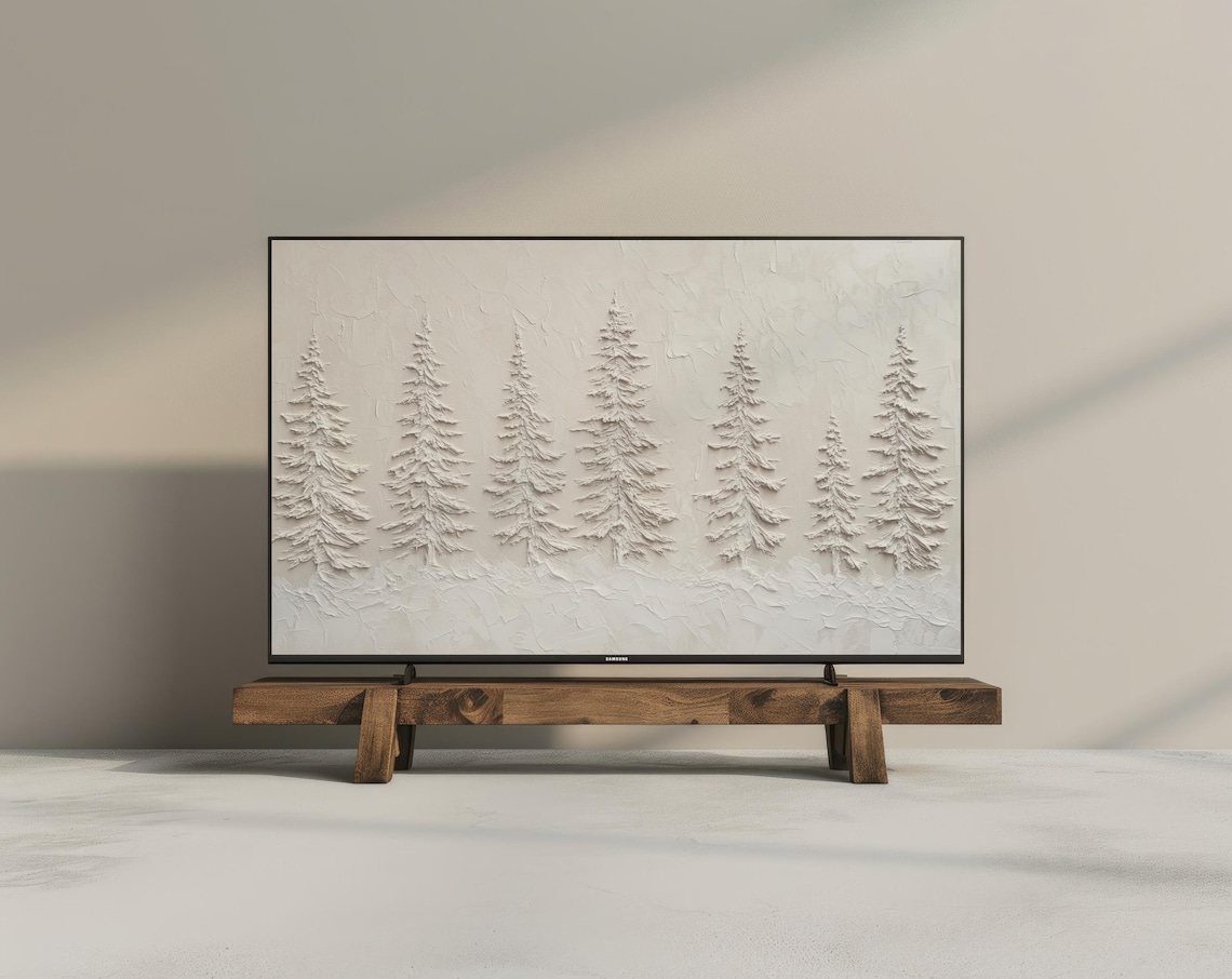 Vintage Winter Landscape Art Print, Neutral Fir Trees - Image 3