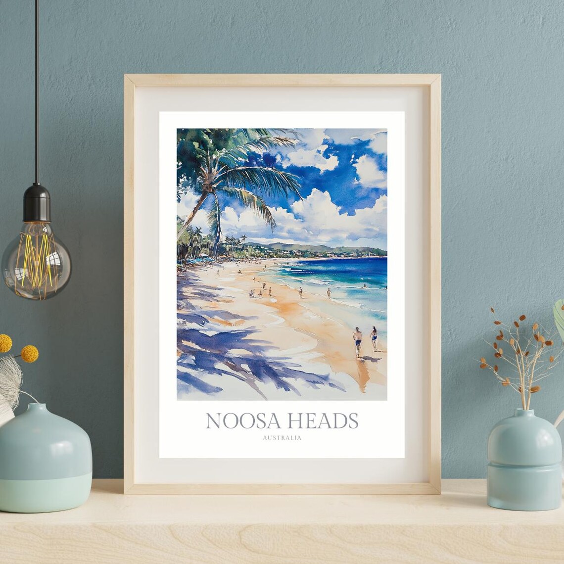 Noosa Heads Australia Watercolor Beach Palm Trees Travel Poster - Image 2