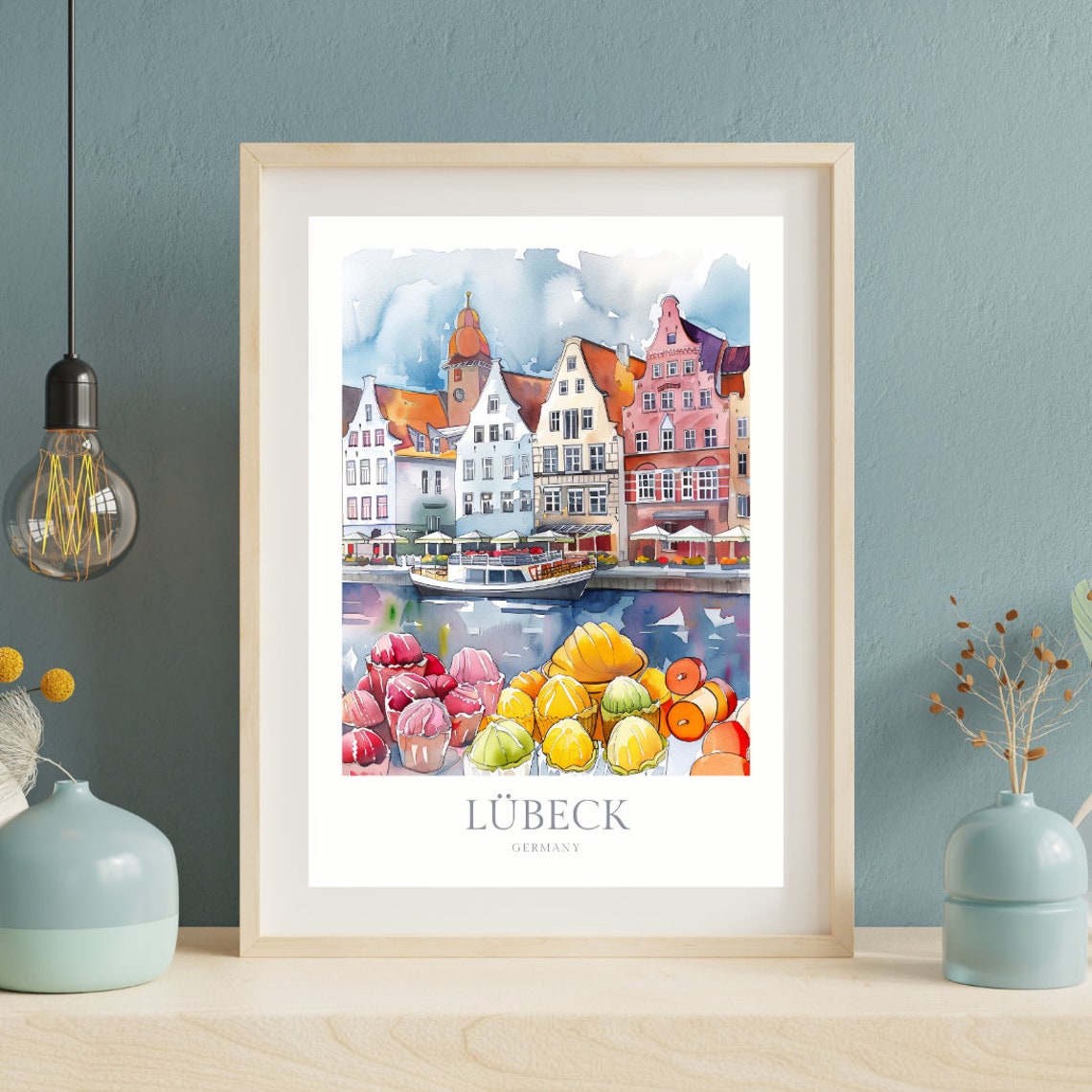 Lübeck Germany Watercolor Harbor Marzipan Sweets Old Town Poster - Image 2