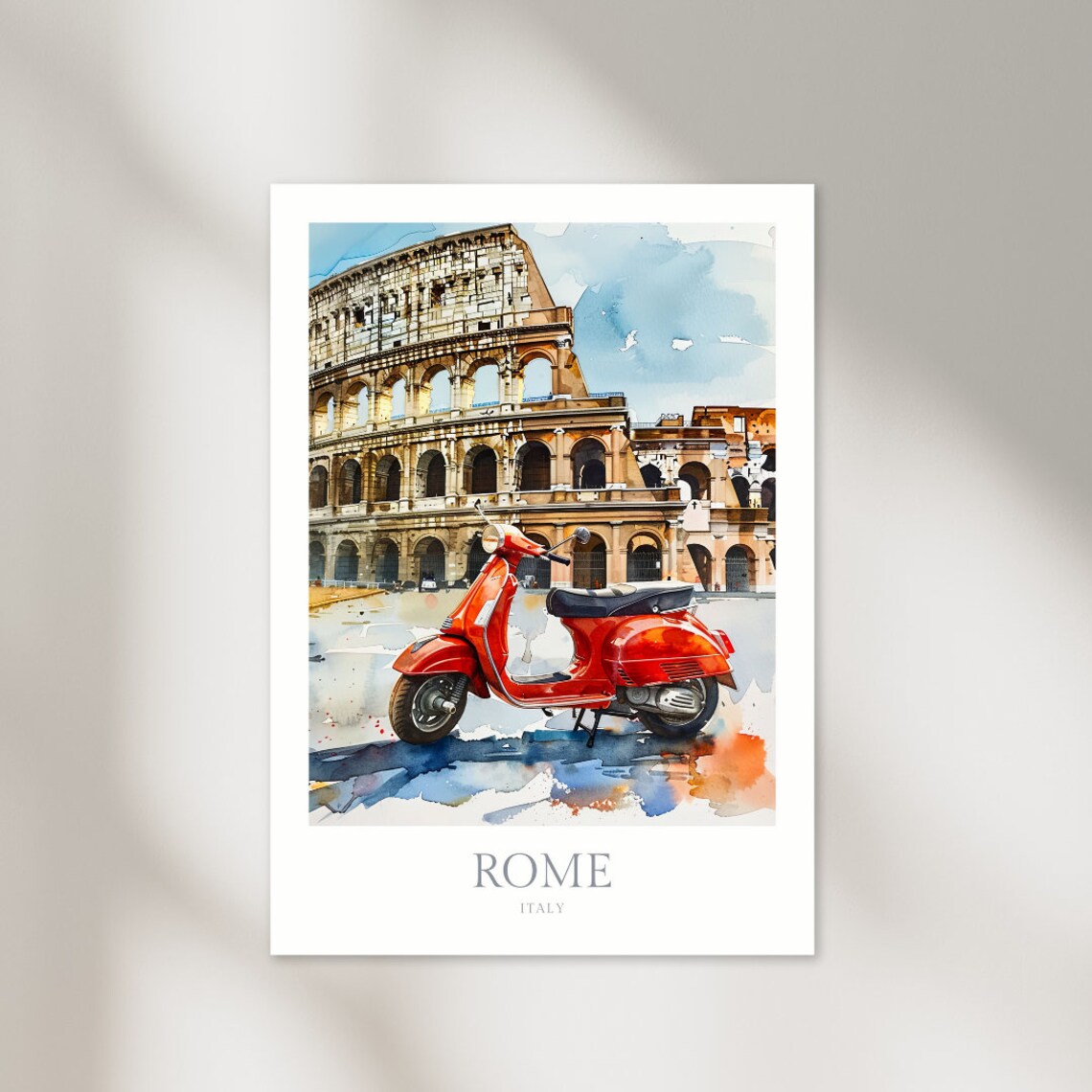 Rome Italy Watercolor Poster, Colosseum Travel Art
