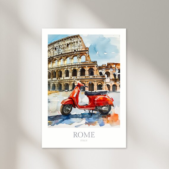 Rome Italy Watercolor Poster, Colosseum Travel Art