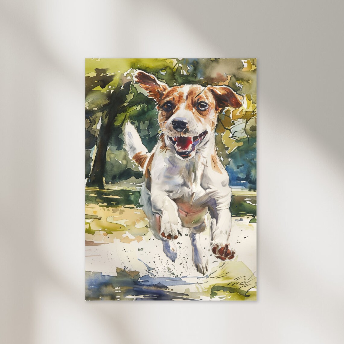 Jack Russell Terrier Running Happy Dog Watercolor Pet Portrait Poster