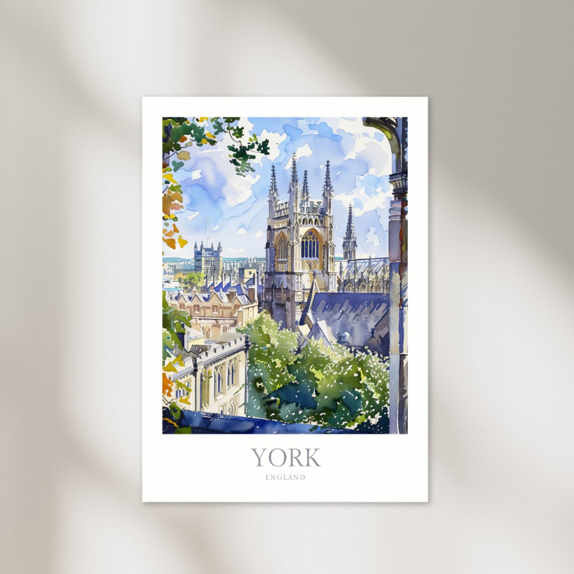 York England Watercolor Poster, United Kingdom Travel Poster