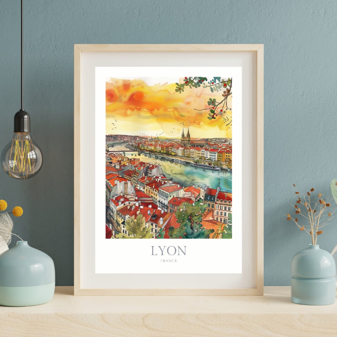 Lyon France Watercolor Travel Poster, City View - Image 2