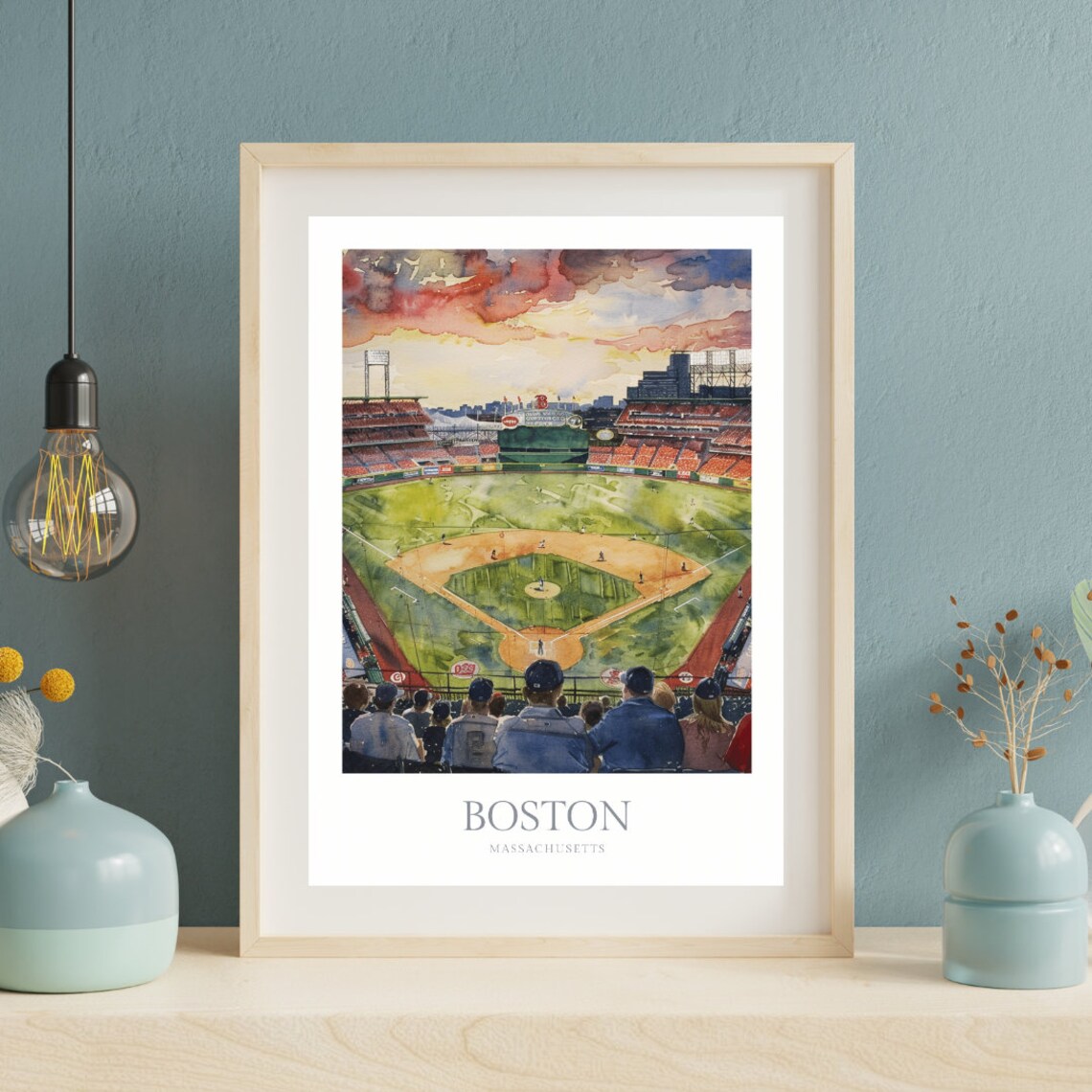 Boston Massachusetts Watercolor Poster, Baseball Stadium - Image 2