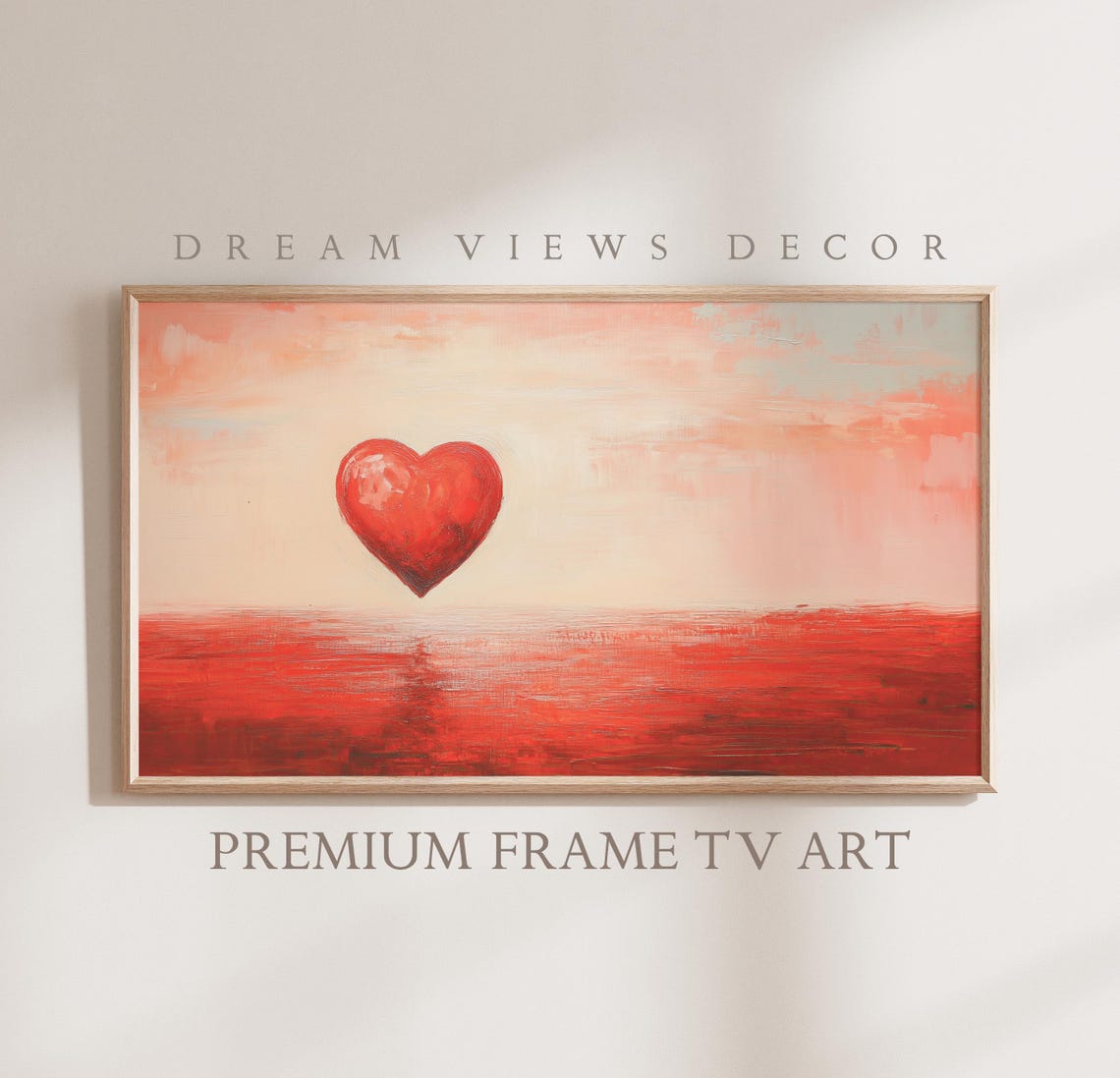 Red Heart Over Red Seascape Romantic Valentines Day Frame TV Poster