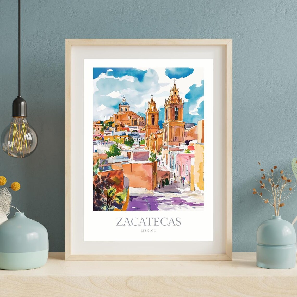 Zacatecas Watercolor Travel Poster, Mexico Art Print - Image 2