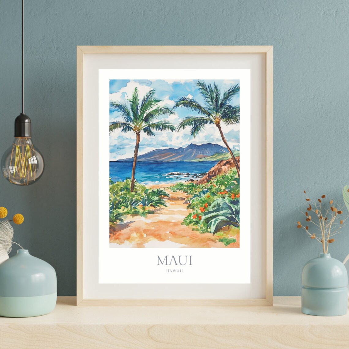 Maui Hawaii Watercolor Travel Poster, Wall Art Print - Image 3