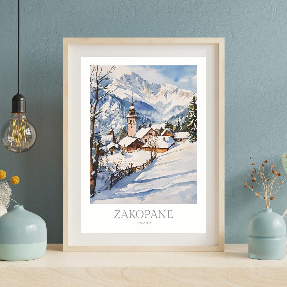 Zakopane Poland Winter Watercolor Snowy Village Mountain Poster - Image 2