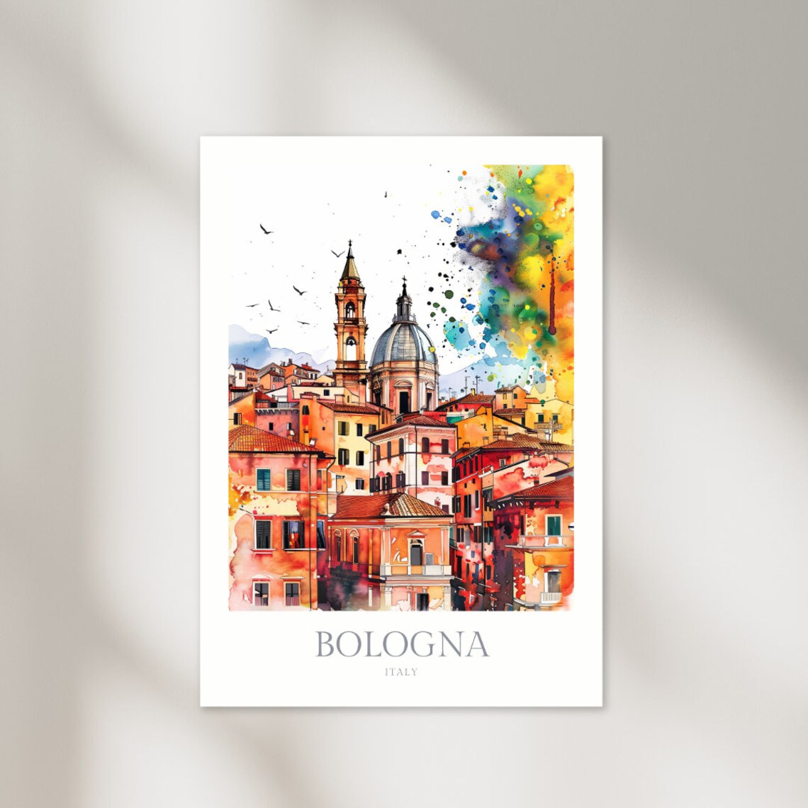 Bologna Italy Watercolor Poster, Travel Wall Art Print