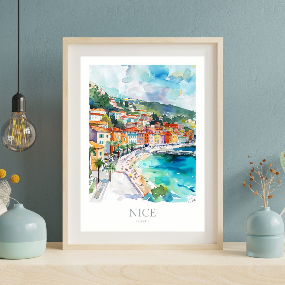 Nice France Watercolor Poster, French Riviera Travel Poster - Image 2