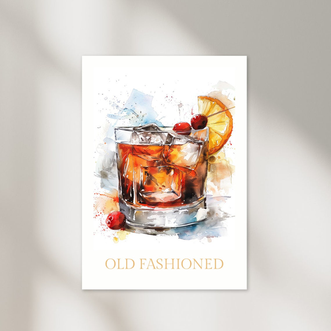 Old Fashioned Cocktail Watercolor Whiskey Bar Kitchen Decor Poster - Image 2