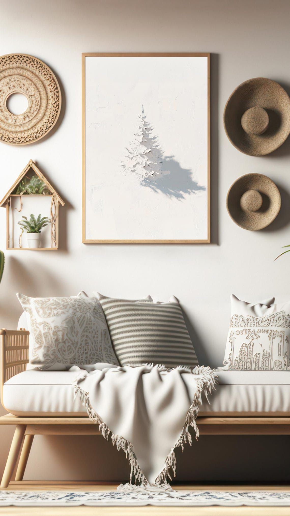 White Plaster Fir Tree Minimalist Textured Christmas Art Poster - Image 3