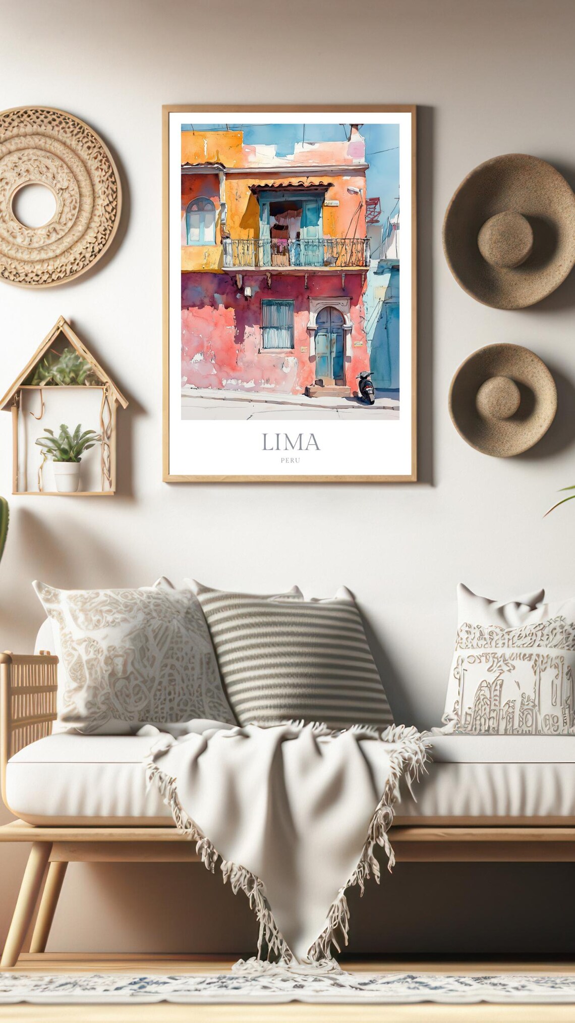 Lima Peru Colorful Colonial Street Building Watercolor Old Town Poster - Image 3