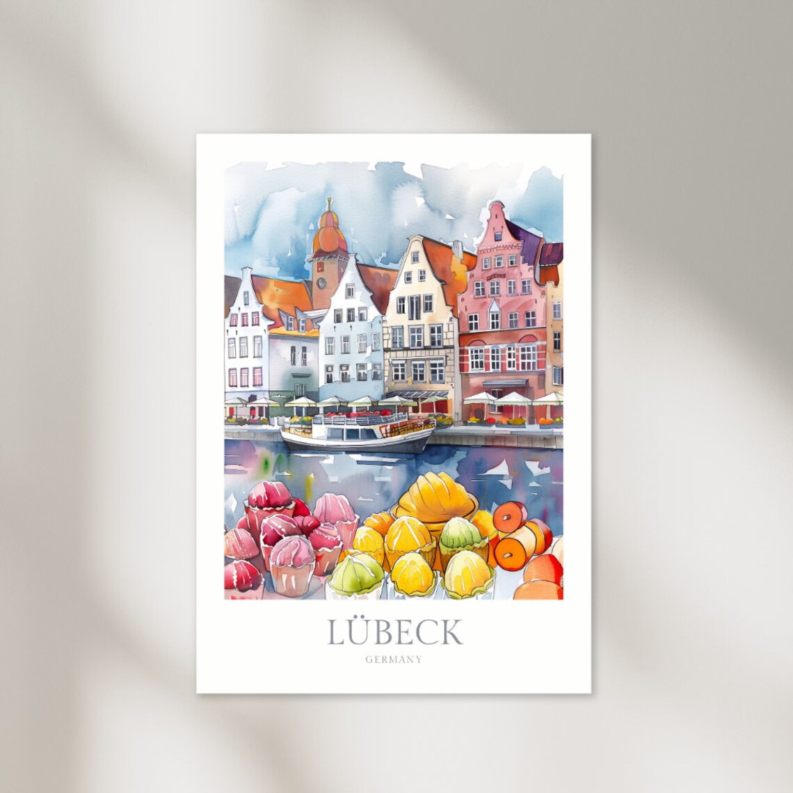 Lübeck Germany Watercolor Harbor Marzipan Sweets Old Town Poster