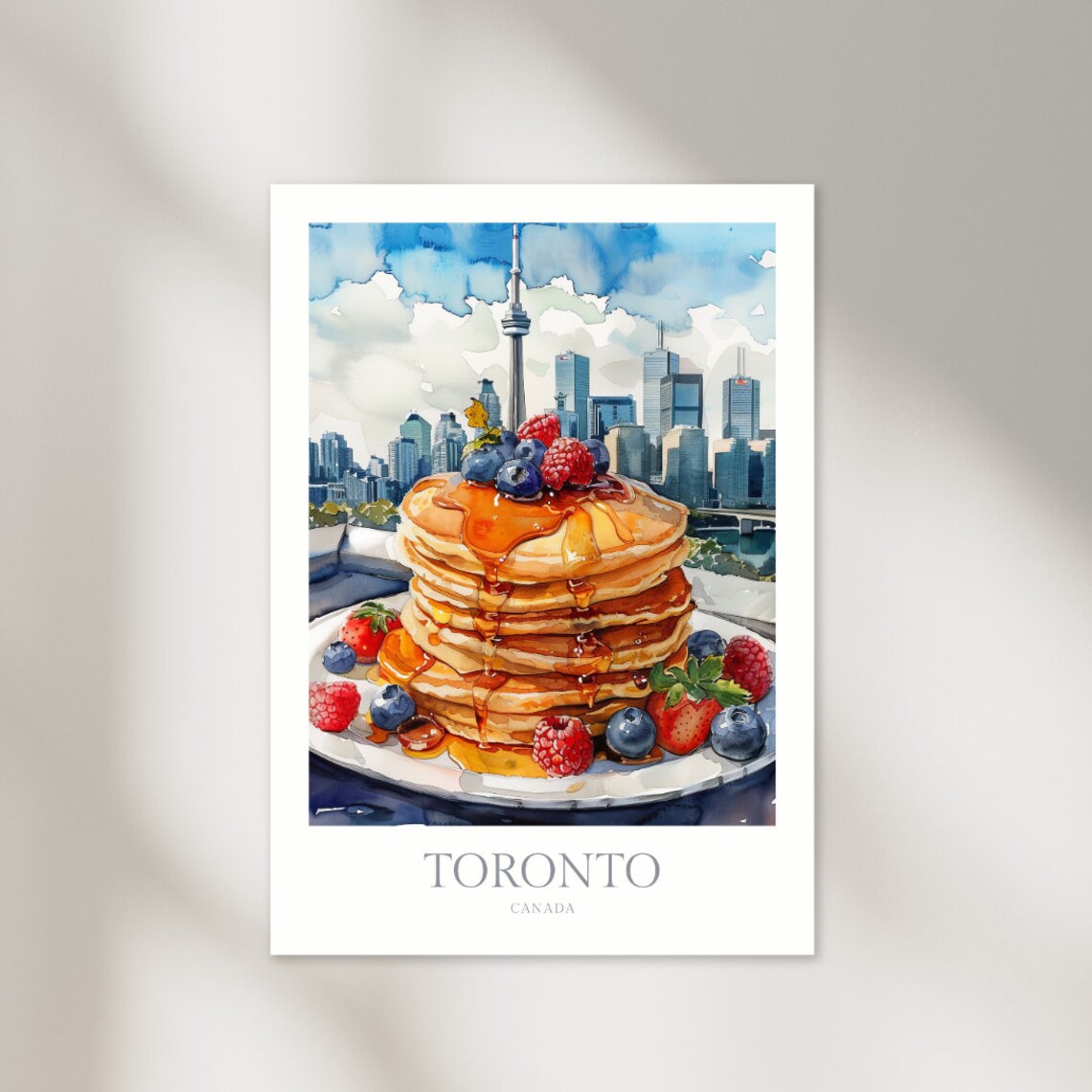 Toronto Canada Watercolor Pancakes Maple Syrup CN Tower Poster