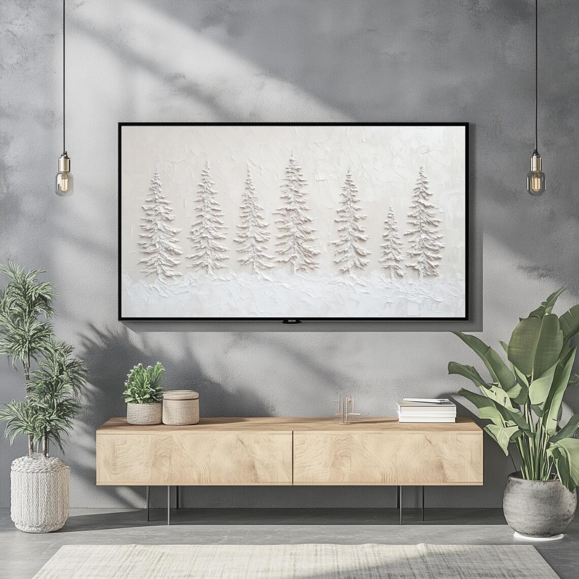 Vintage Winter Landscape Art Print, Neutral Fir Trees - Image 2