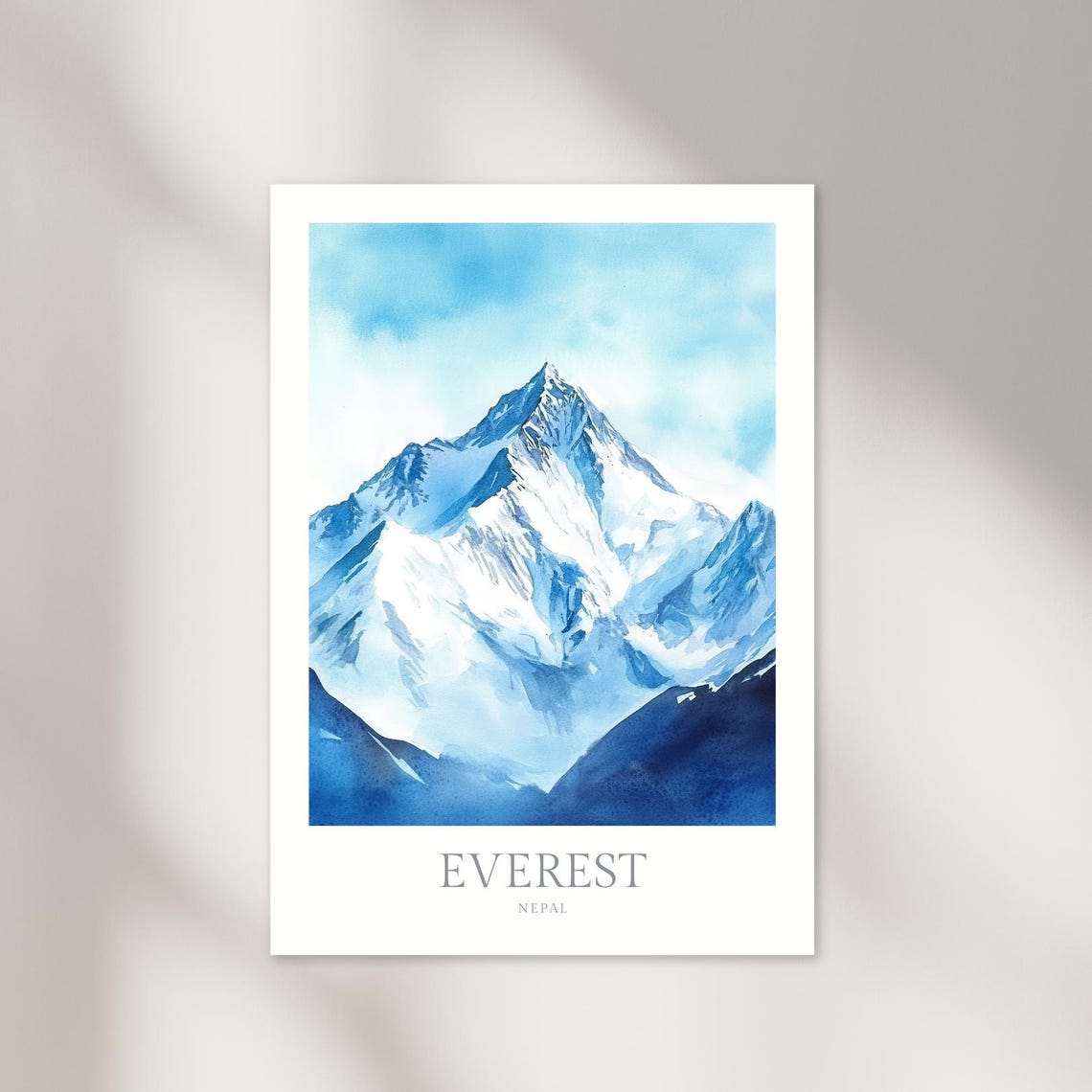 Mount Everest Nepal Watercolor Snow Peak Blue Mountain Poster