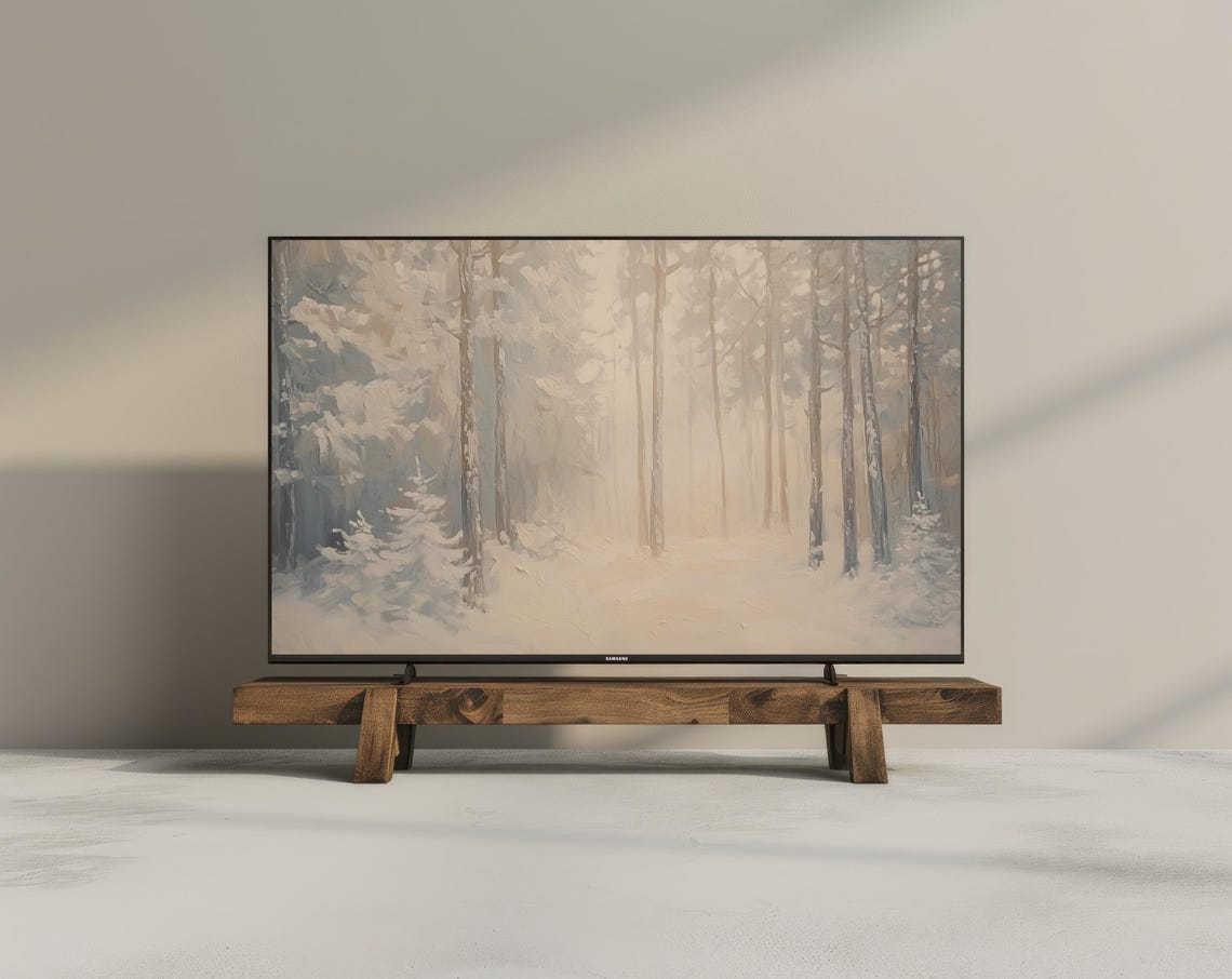 Snowy Birch Forest Misty Winter Neutral Beige Frame TV Art Poster - Image 3