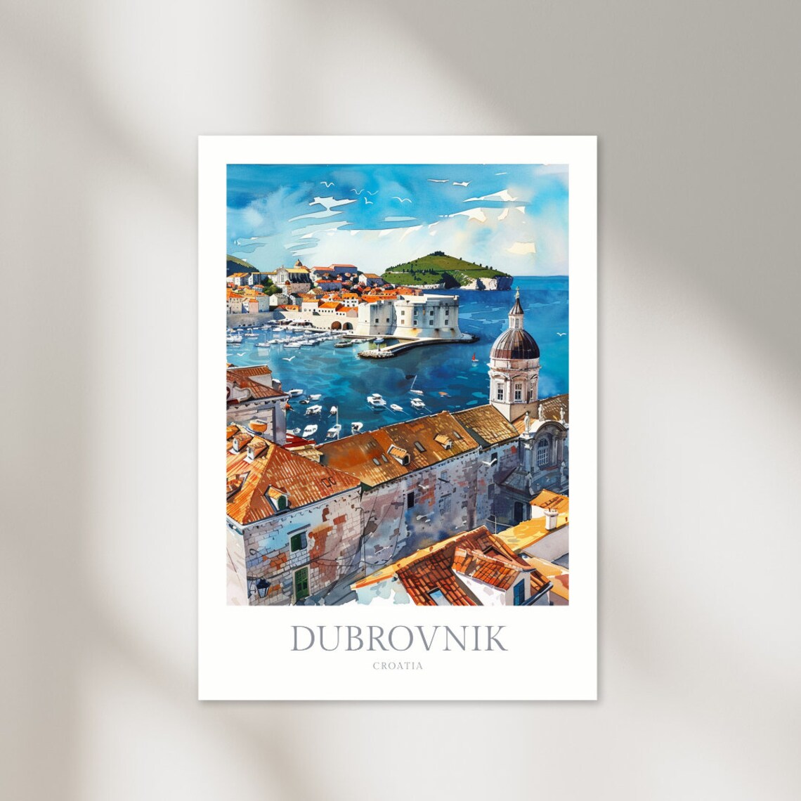 Dubrovnik Croatia Watercolor Poster, Travel Art Print