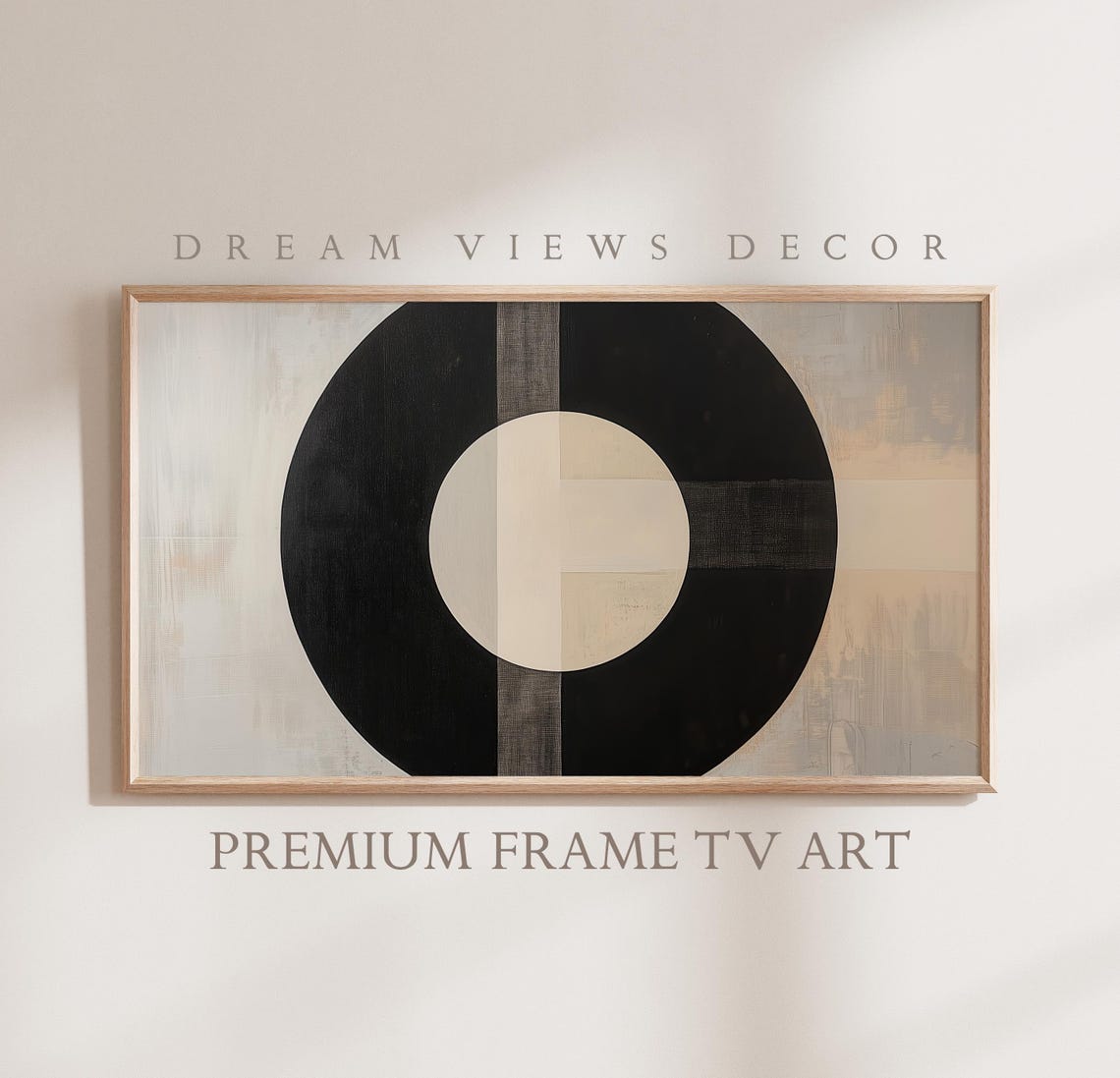 Bold Black Circle Geometric Abstract Neutral Canvas Frame TV Poster