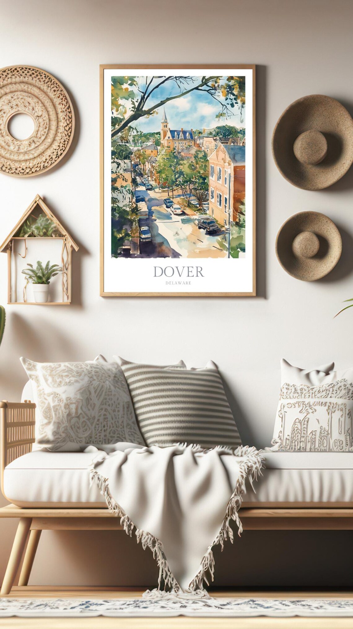 Dover Delaware Watercolor Historic Street Scene Cityscape Poster - Image 2
