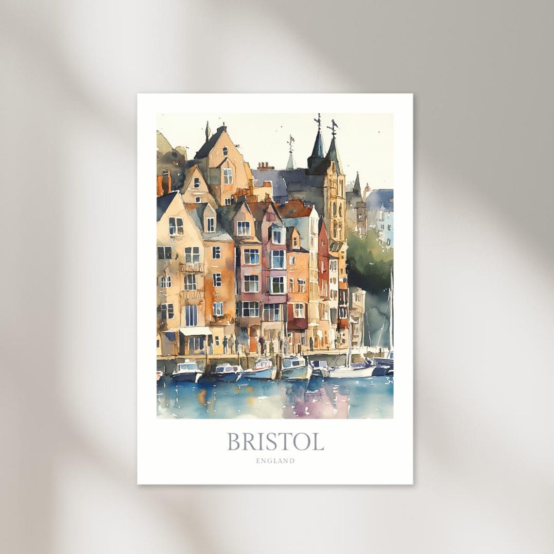 Bristol England Historic Harbourside Watercolor Boat Scene Poster