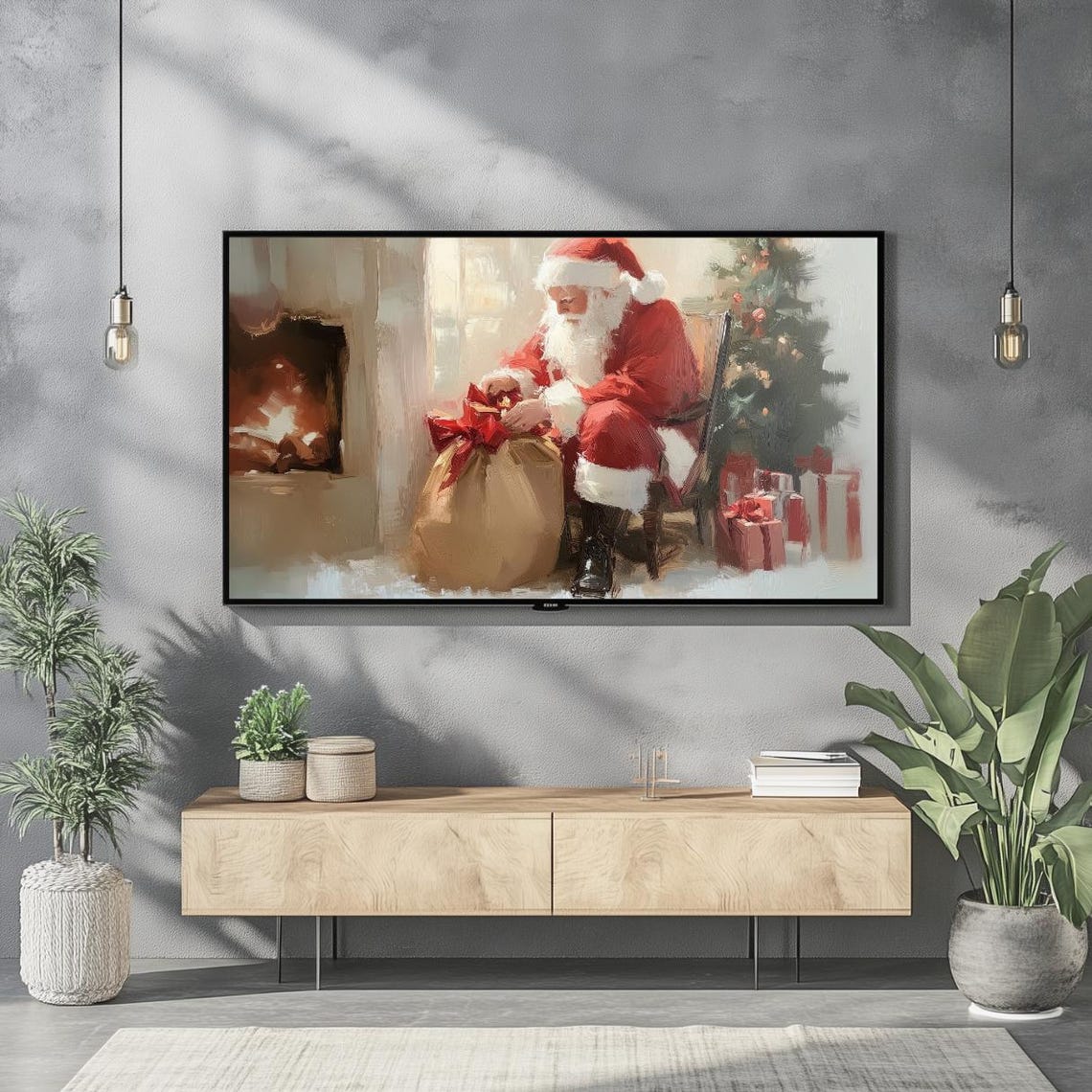 Frame Tv Art Santa Christmas Painting For Frame Tv Art Vintage Christmas Frame Tv Art Oil Painting Frame Tv Art Santa Claus Frame Tv - Image 2
