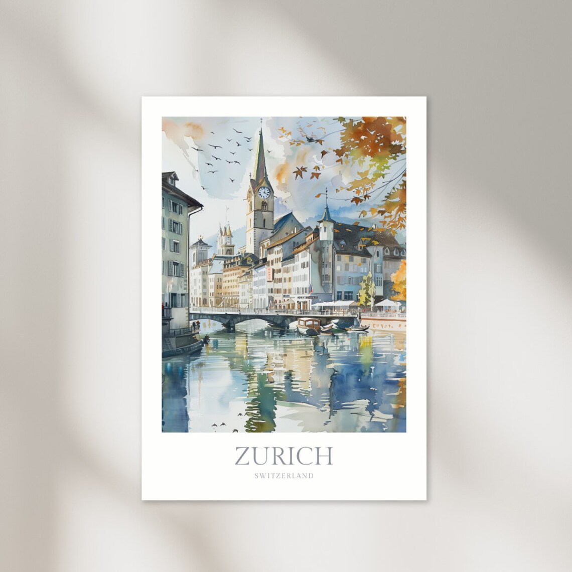 Zurich Switzerland Watercolor Travel Poster Art Print