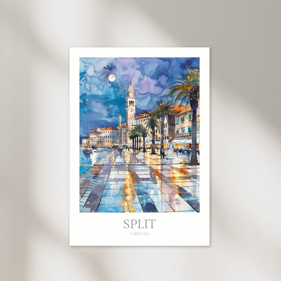Split Croatia Watercolor Travel Poster, Home Decor