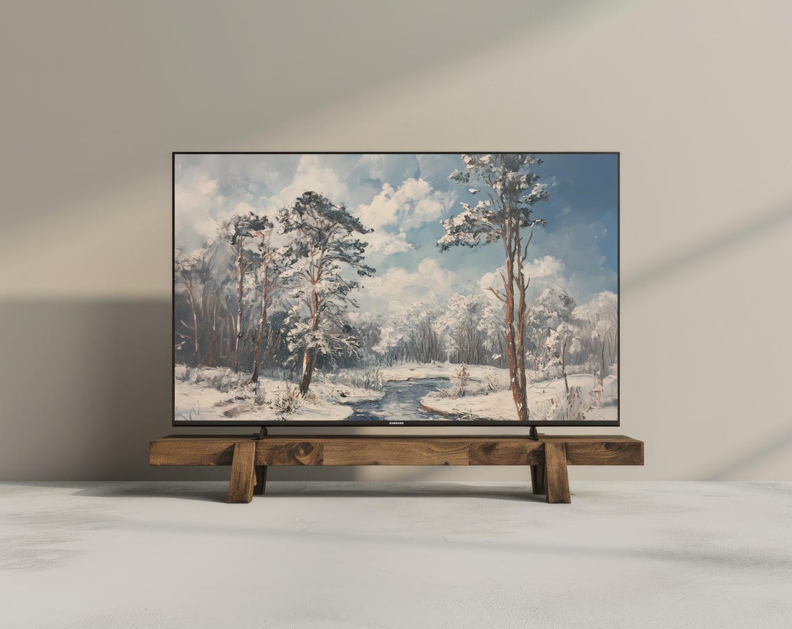 Winter Snowy Pine Forest Stream Landscape Digital Frame Tv Wall Art - Image 2